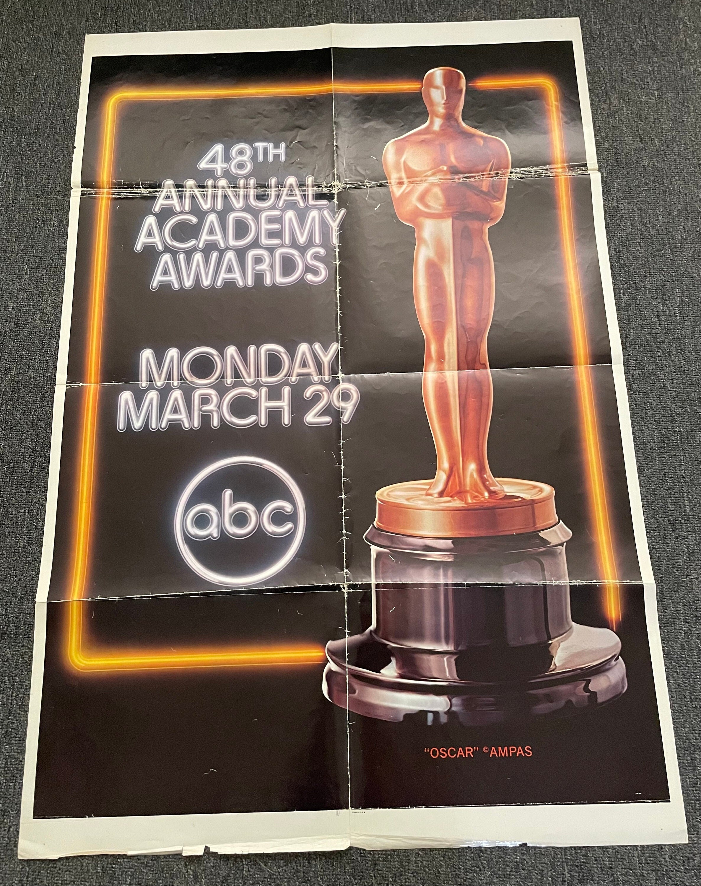 Rare 1976 Original 48th Academy Awards Show One Sheet Poster