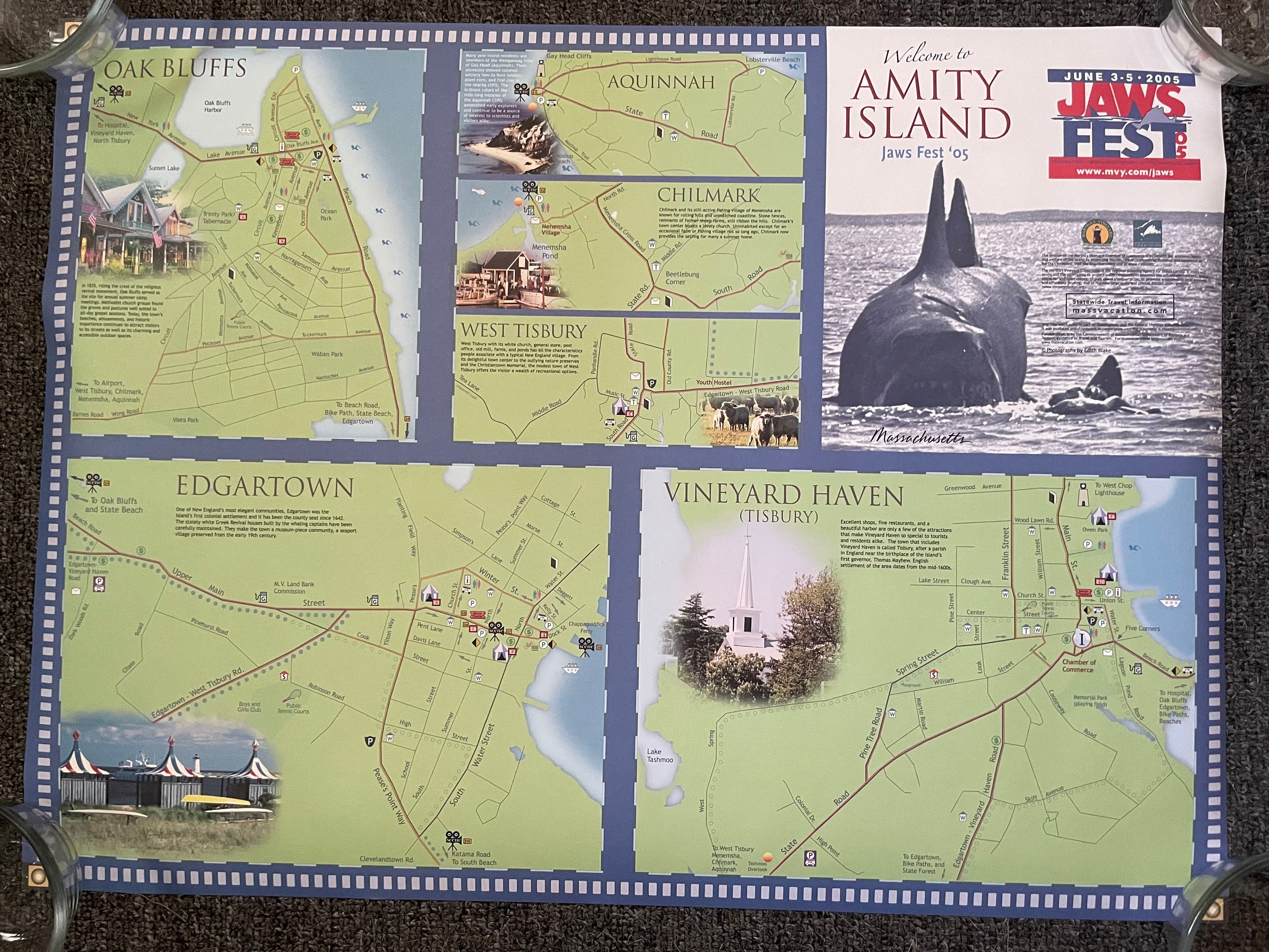 2005 JAWS Fest Rolled Amity Island Map! Double Sided! Not Folded ...