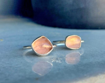 Ready to Ship: Rose Quartz Silver Ring - Minimalist Healing Crystal Jewelry, Boho Chic Accessory, Handcrafted Gift for Her - Made in Greece