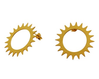 Sun Stud Earrings in Gold Plated Sterling Silver 925 with Geometric Design