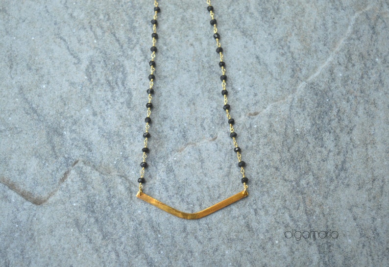 Black Onyx Jewelry Beaded necklace Bijoux Gemstone chain Gold plated Silver925 Minimal Jewelry Contemporary Made in Greece Modern Handmade image 2