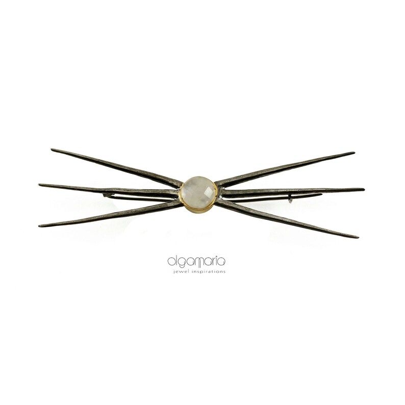 Unique Brooch Statement Jewelry Contemporary Mother of Pearl gem Brooch Jewelry Silver jewelry Gift for her Made in Greece unisex jewelry
