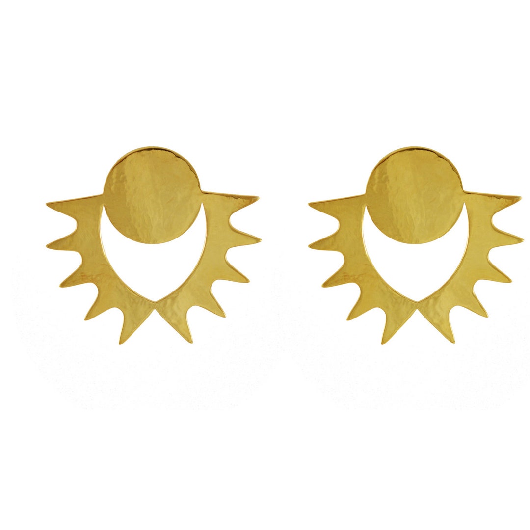 Sun Stud Earrings in Gold Plated Sterling Silver 925 With Minimalist