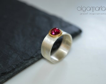 Ruby Ring Sterling Silver July Birthstone Gold plated Statement Jewelry Minimal Contemporary Jewelry Gift for Her Greek Designer