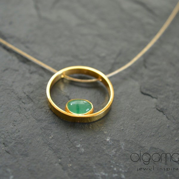 Geometric Pendant Aventurine Necklace Bijoux Gold plated Silver Circle Contemporary Jewelry Minimal Women Gift Modern Fashion Made in Greece