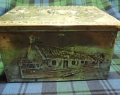 Scottish Antique gift , Brass Storage Tin, Teacaddy, Thistles, Scottie Dog, Robert Burns House