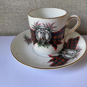 Maclean Clan Tartan Coat of Arms Cup & Saucer Vtg Vgc