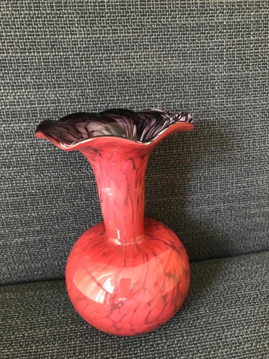 Vintage Red Glass Vase Signed Etsy