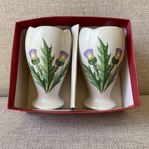 Pair Thistle Posy Vases Unused Vintage Boxed