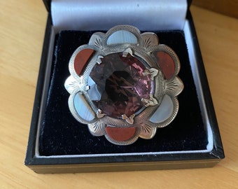 Scottish amethyst Antique Silver Agate Brooch (F1)