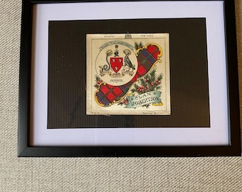 Robertson Clan Tartan Rare Antique Silk Framed Coat of Arms
