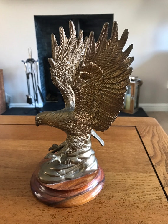 Golden Eagle Sculpture Brass Vintage Etsy