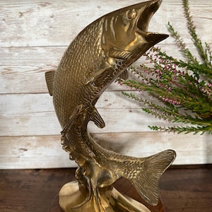 Salmon Brass Leaping Anglers Trophy Ephemera Gift Vintage ( F8)