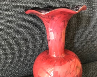 Vintage Red Glass Vase Signed