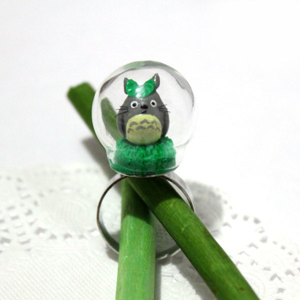 Totoro Ring - My neighbor Totoro polymer clay jewelry - Kawaii Polymer Clay Ring - Miniature Totoro - Tiny Totoro in a bottle
