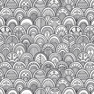 Scallops Ornament Printable Coloring Page for Adult and Kids, Print and Color in, PDF and JPG, Boho Style Colouring Page Instant Download image 2