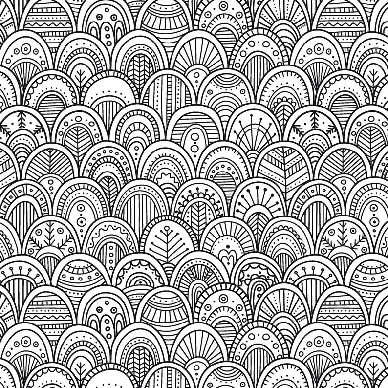 Scallops Ornament Printable Coloring Page for Adult and Kids, Print and Color in, PDF and JPG, Boho Style Colouring Page Instant Download image 2