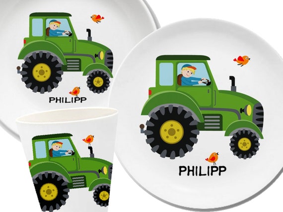Tracteur, vaisselle enfant prénom, assiette enfant personnalisée