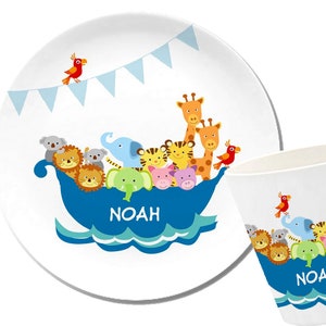 Ark, children's plate with name, children's tableware personalized, gift birth, baptism, kindergarten, ark, zoo animals