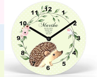 Hedgehog, Children's Wall Clock Personalized,Children's Wall Clock Name, Wall Clock Birth Dates, Last Minute Gift Birth, Baptism, Schooling,Mecki