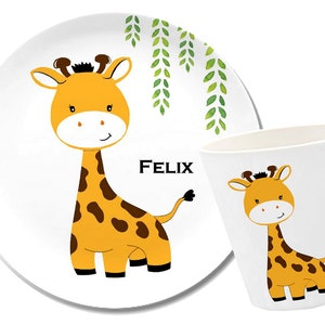 Giraffe, children's plate with name, personalized children's tableware, birth gift, first year, melamine cup