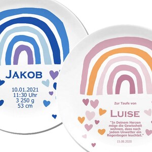 Personalized birth plate, children's tableware name, date of birth plate, children's tableware birth, baptism, rainbow