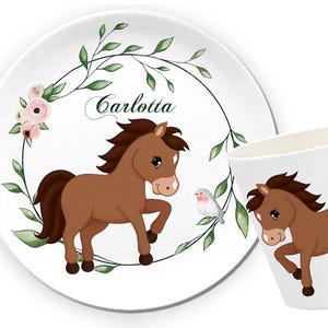 Horse, personalized children's tableware, children's plate with name, breakfast board, gift for birth, christening, girl, pony, melamine