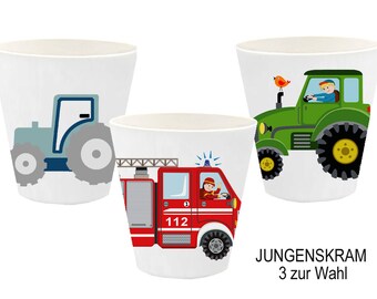 Nursery mug name, melamine mug personalized, boy gift, schooling, fire brigade, tractor, construction crane, excavator
