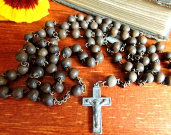 Antique Rosary, Chapelet, Male Rosary, Wooden Rosary, Wooden Beads, Religious, Catholic, Collectibles Rare