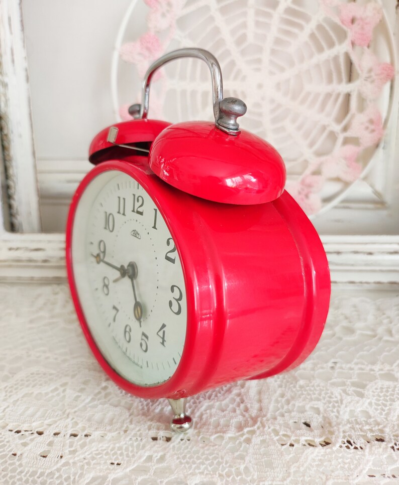 Vintage Alarm Clock Mechanical Oval Twin Bells Prim Etsy