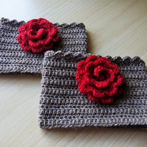 Raw crochet leg warmers/Yoga knee warmers with red rose/Bohemian gift/Aerobic leg warmers/Boot cuffs/Workout clothing/Wool leg warmers