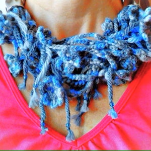 Multi-strand Boho raw necklace/Ethnic flower necklace crocheted/Boho wool scarf necklace/Exclusive gift/Blue grey multi-strand necklace
