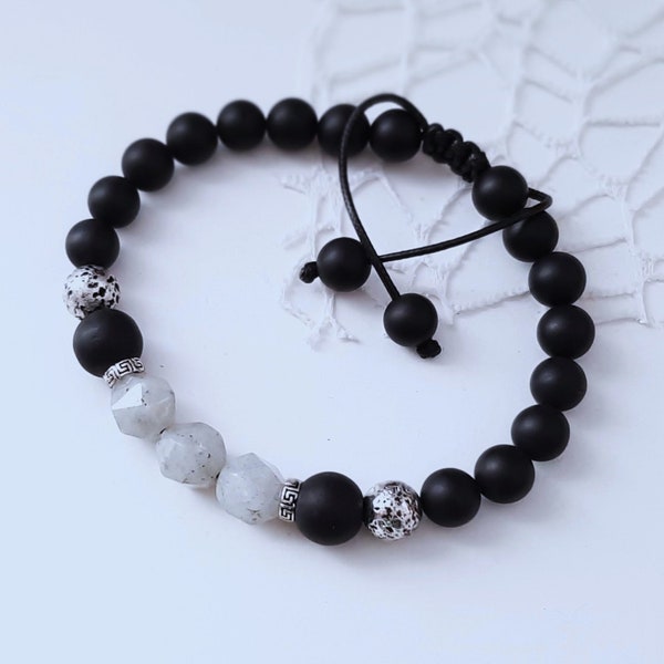 UNISEX Bracelet Arg 925, Labradorite, Onyx, Lava Stone/Energy Unisex Jewel, protection, meditation/Yoga Bracelet/Shamballa Raw Bracelet