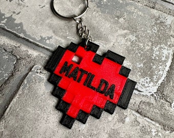 Personalised Pixel Heart Keychain: 3D Printed Gamer Gift