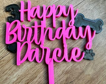 Adorno personalizado para tarta de cumpleaños de mascota: decoración para fiesta de cumpleaños de animales: perro, gato y conejo