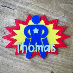 Plaque de porte super-héros - imprimée en 3D - personnalisée - panneau de chambre à coucher - enfants - chambre d&#39;enfants - fan de bandes dessinées - super-héros - cosplay - geek