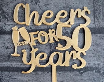 Personalised 50th Anniversary Cake Topper: Cheers for 50 Years
