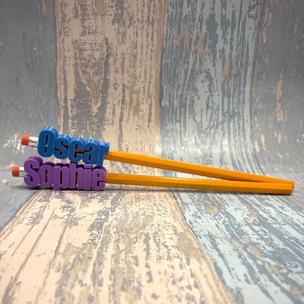 Pencil Topper Personalised Name - 3D Printed - Party Bag Fillers - Favours - School Bag - Under 5 Pounds - Small Gifts - Teachers Gift