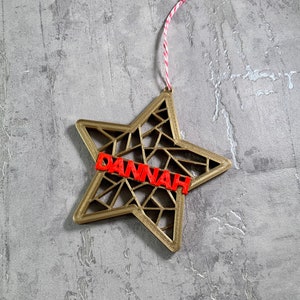 Christmas Tree Decoration - Geometric Star - Personalised - 3D Printed - Ornament - Handmade - Keepsake - Wedding Favour