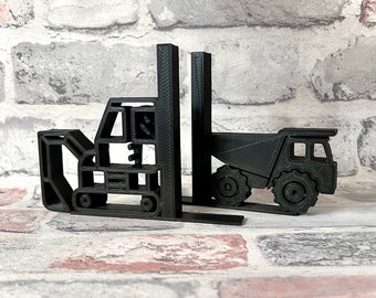 Construction Bookends - Digger - Dump truck - 3D Printed - Book Storage - Children's Bedroom - Gifts for boys - Gifts for girls - Birthday
