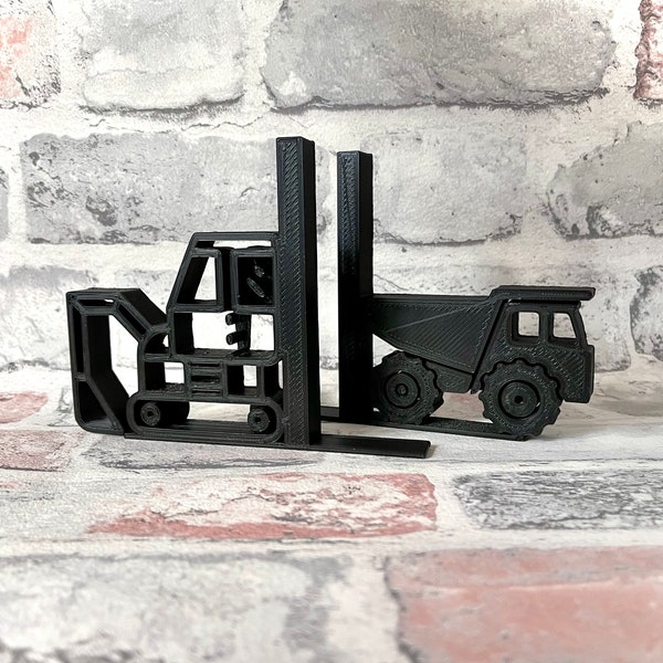 Construction Bookends - Digger - Dump truck - 3D Printed - Book Storage - Children's Bedroom - Gifts for boys - Gifts for girls - Birthday