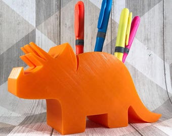 Triceratops Dinosaur Pen/Pencil/Crayon Pot - 3D Printed - Children - Kids - Art - Desk - Stationary - Personalised