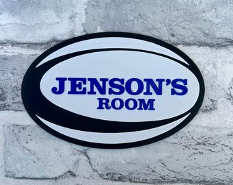 Placa de puerta personalizada de rugby - Decoración infantil impresa en 3D para sala deportiva