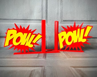 Pow! Comic Style Bookends - 3D Printed - Book Storage - Childrens Bedroom - Cartoon- KaPow - Cosplay - Office - Library - Fun Gift - Reading