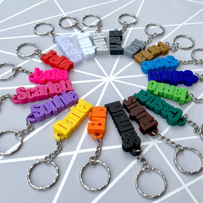 Personalised Keyring Personalized Keychain 3D Printed Party Bag Fillers School Bag Book Bag Tag Under 5 Pounds Small Gifts image 2