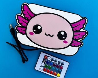 Caja de luz LED Kawaii Axolotl – Luz nocturna que cambia de color, decoración para dormitorio con alimentación USB