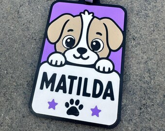 Personalised Dog Puppy Luggage Tag, Custom Name School Bag Charm, Children's Travel Accessory