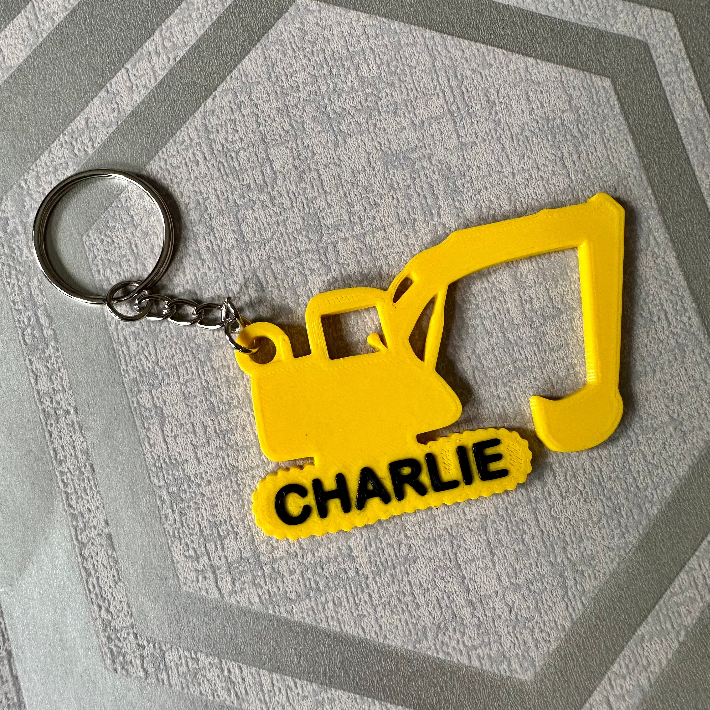 Digger Key Chain 3D Printed Digger Keychain: Personalised Construction Vehicle Keyring ...