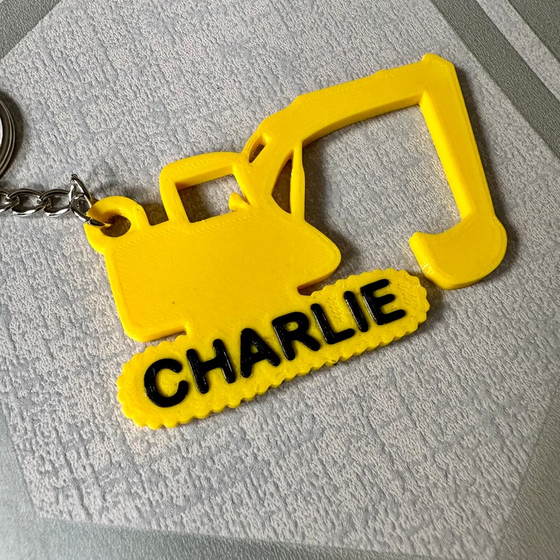 3D Printed Digger Keychain: Personalised Construction Vehicle Keyring ...
