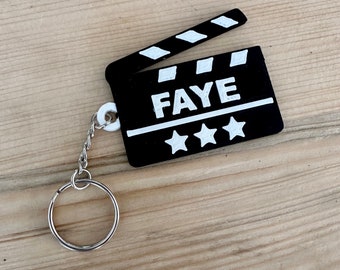 Movie Clipboard Keyring - Keychain - Personalised 3D Printed - Film Fan - Fun Gift - Stocking Filler - Movie Night - Popcorn - Sleepover